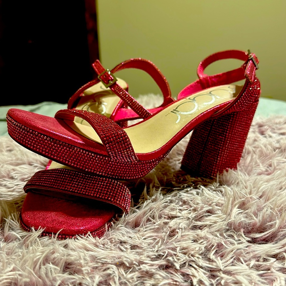 Hot Pink Rhinestone Chunky Heel by SUGAR